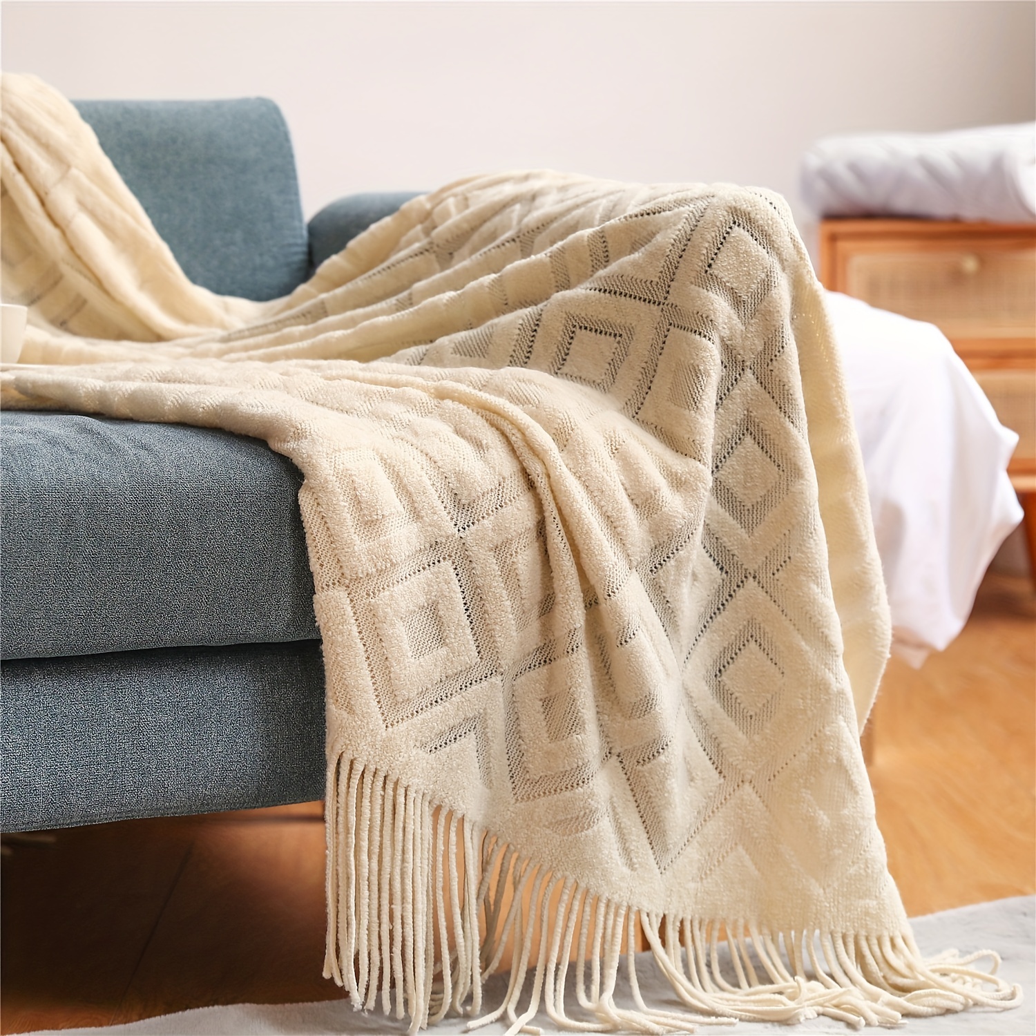 Cream tassel outlet blanket