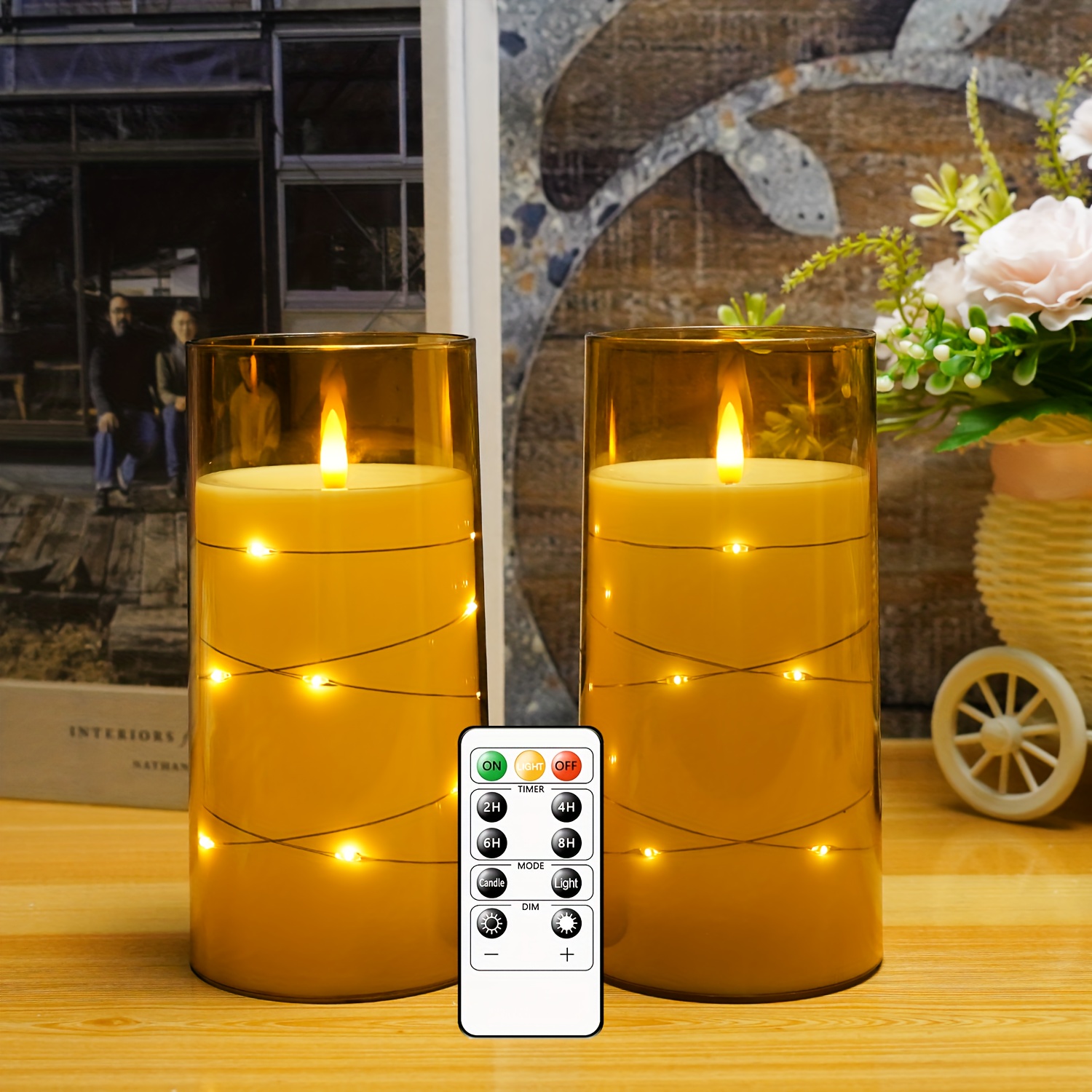 Bougies sans flamme LED en verre avec télécommande et minuterie, bougies  pour festivals, mariages et fêtes à domicile décoretion (Lot de 3)-Doré