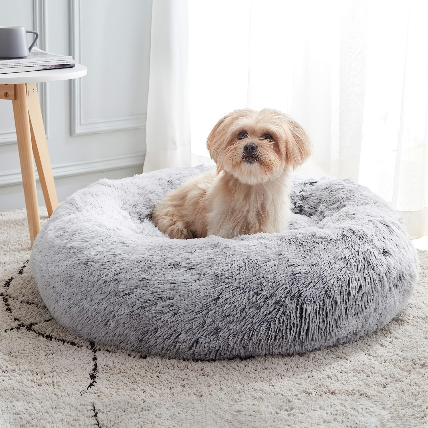

Dog Bed, Round Donut Cuddler Warming Cozy Soft Bed, Faux Fur Plush Cushion Bed For Small Medium Dogs And Cats