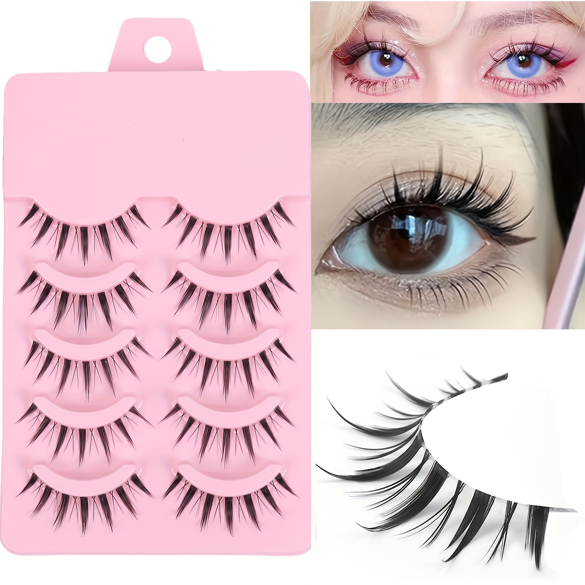 False Eyelashes 10 Pairs Manga Lashes Japanese Style Anime Thick Cosplay  Lashes Natural Look 16MM Spiky 8D Wispy Faux Mink Lashes Full Strip Doll