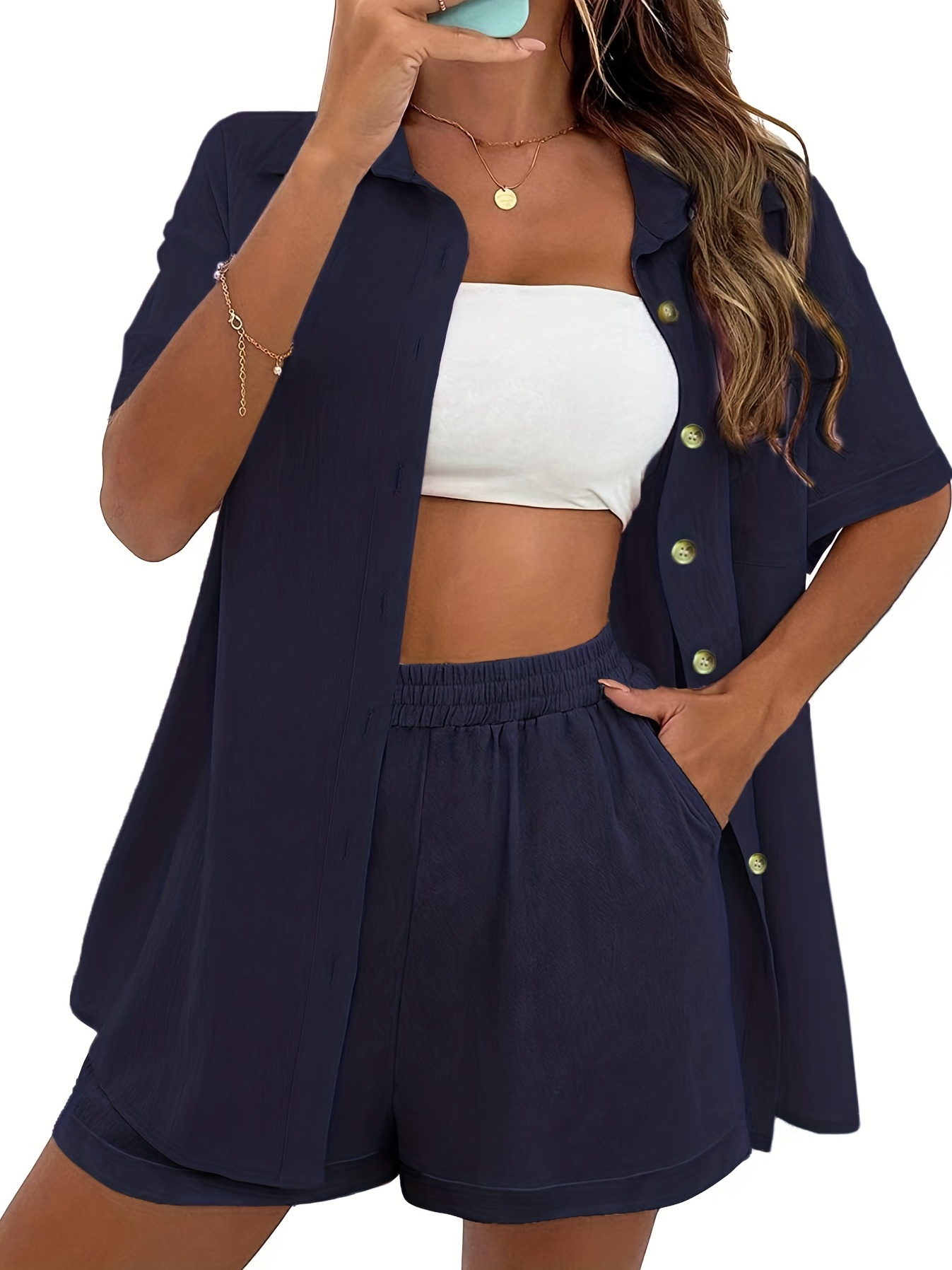 Size Casual Outfits Two Piece Set Women's Plus Solid - Temu Canada