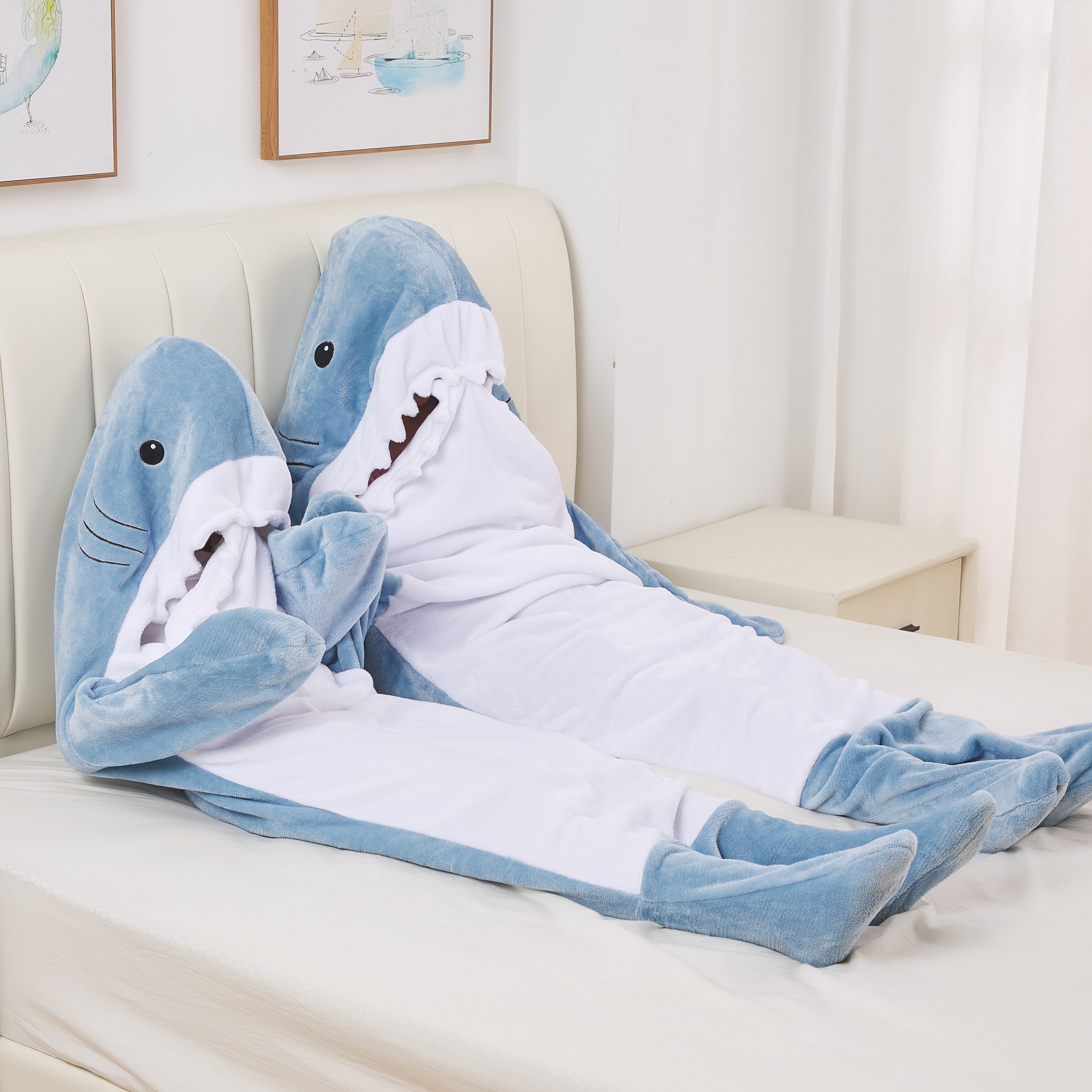 1pc Shark Blanket Hoodie For Adult Boys And Girls, Cartoon Shark Wearable  Blanket Super Soft And Cozy Flannel Shark Hoodie Sleeping Bag
