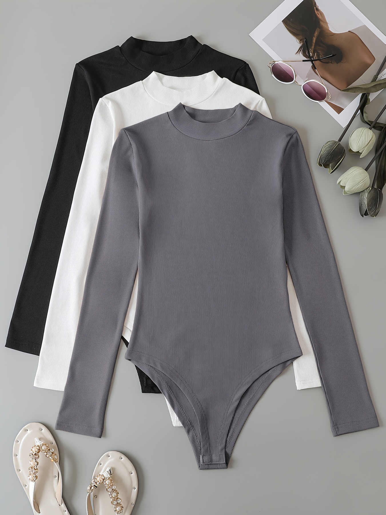 Simple Solid Shaping Bodysuit Long Sleeve Crew Neck Slimming - Temu Canada