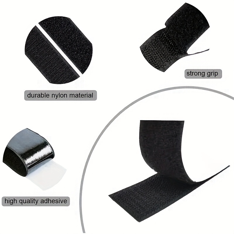 Self Adhesive Hook and Loop Strips Tape Roll, 2 Inch x 16.4 Feet Black  Nylon Self Adhesive Heavy Duty Strips Fastener, Double Sided Tape Strip for