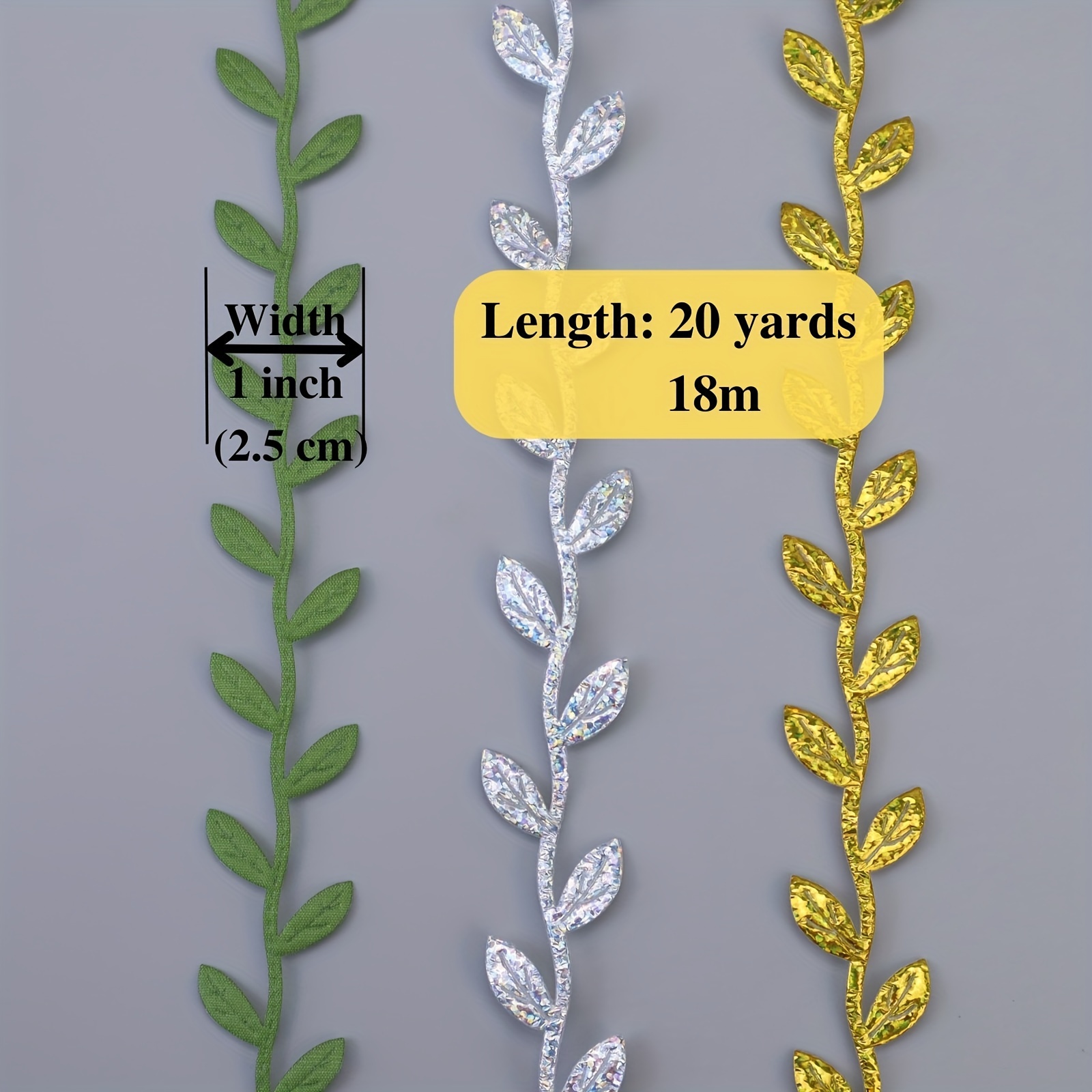 Silver Leaf Ribbon 20 Yards Silver Leaves Trim Rope Artificial Leaf Ribbon  for Garland Gift Wrapping Party Wedding Home Decorations