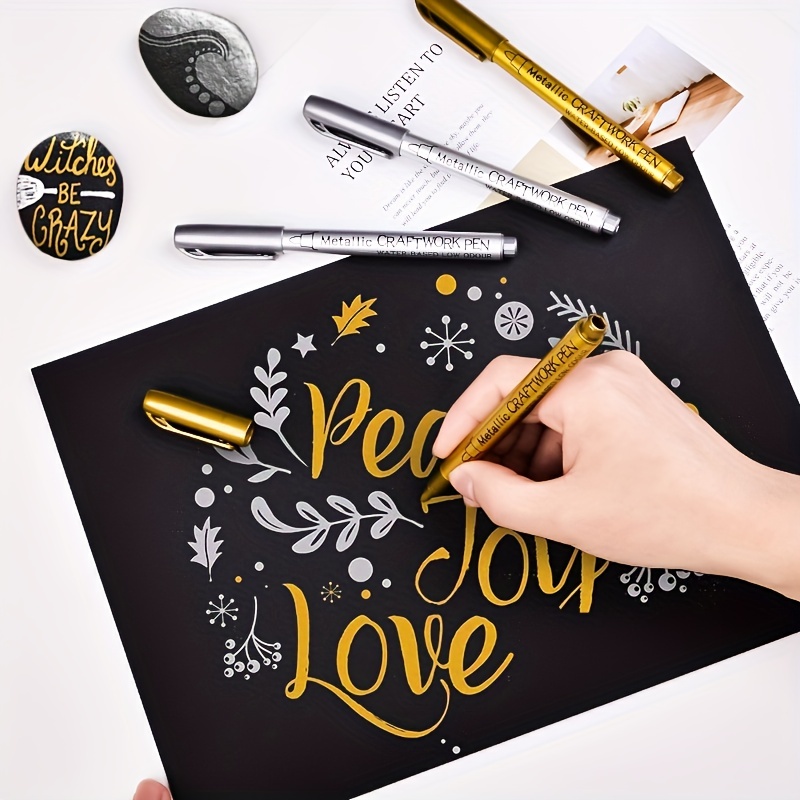 12/120 PCS Gold Silver Brush Metallic Paint Marker Pen Permanent  Highlighter for Artist Illustration DIY Art Supplies Stationary - AliExpress