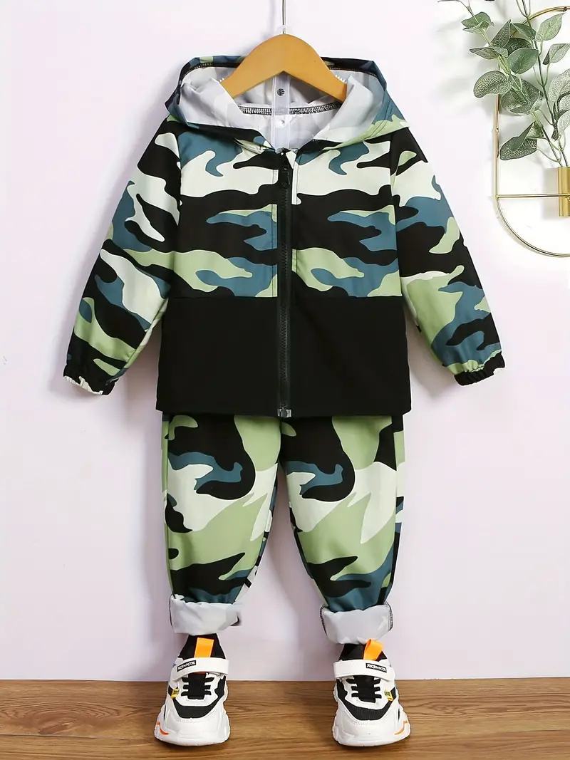 toddler boys 2pcs zip up jacket sweatpants set camouflage pattern long sleeve top casual outfits kids clothes for spring fall details 1