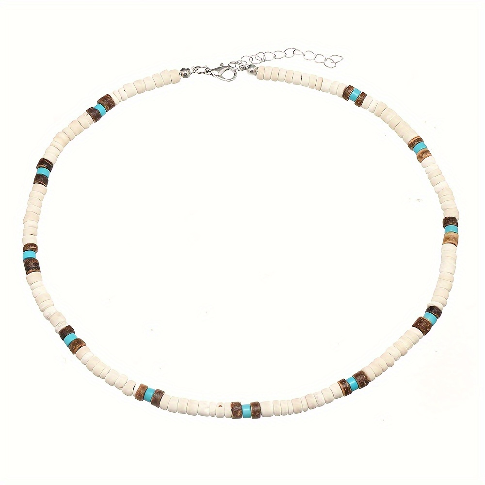 Image of New Retro Men's Coconut Green Turquoise Necklace, Men's Surfing Vacation Clavicle Chain