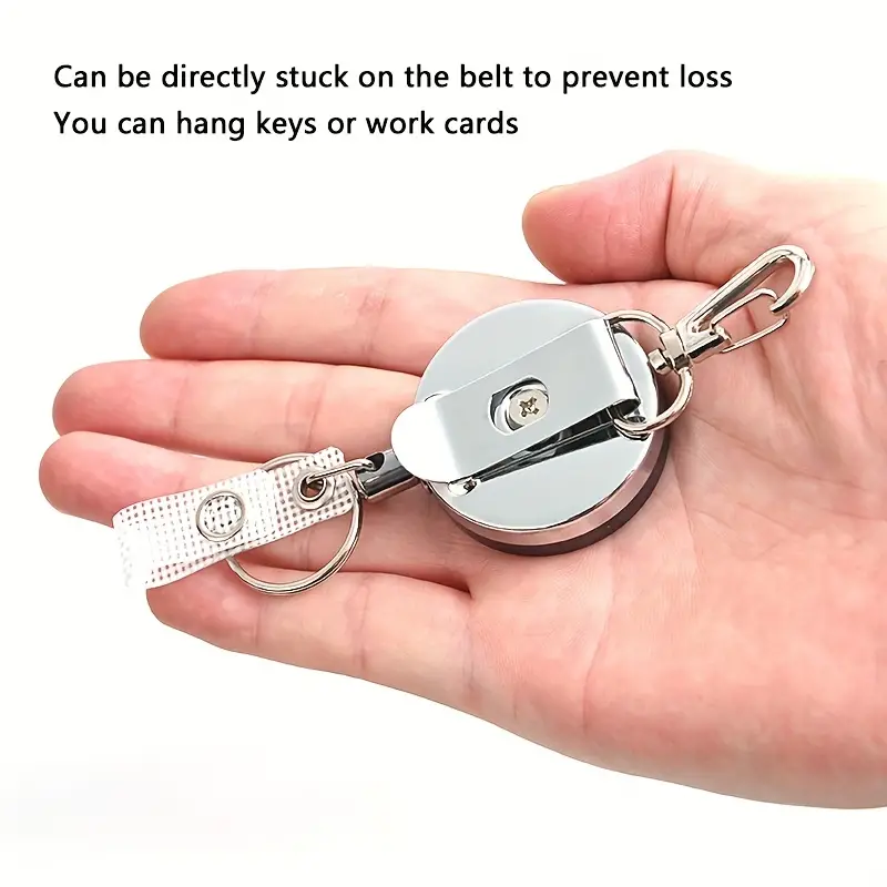 1pc Retractable Keyring, Strong Heavy Duty Key Chain with ID Card Badge Strap, Steel Belt Clips and 23.6in Extending Steel Lanyard Reel, Cool
