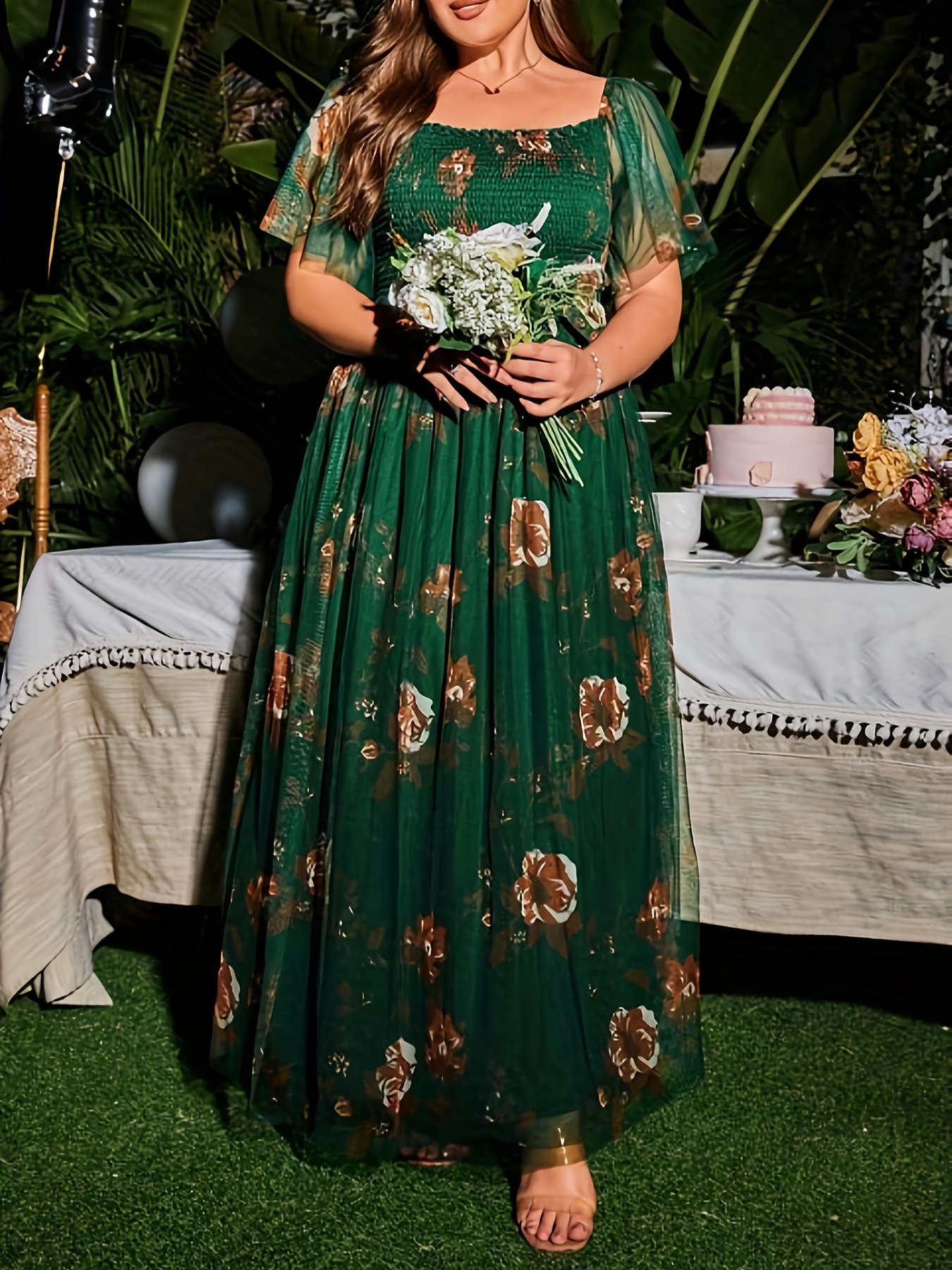 Women's Elegant Wedding Dress Plus Size Floral Print Mesh Temu Israel