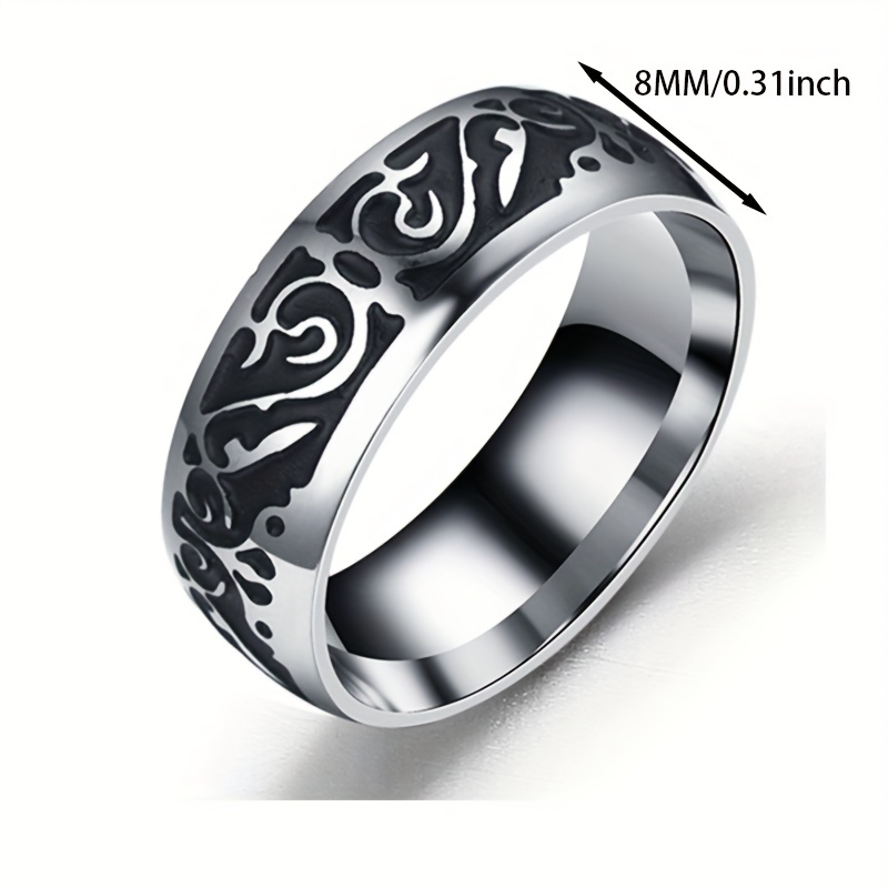 Men's 8MM Vintage Pattern Textured Ring