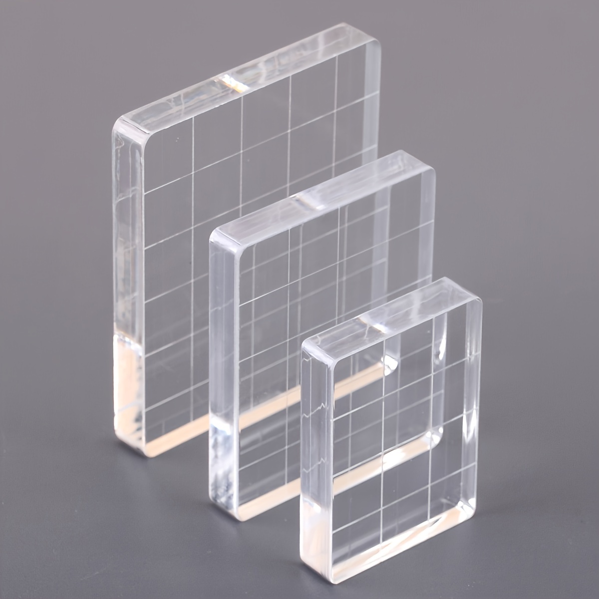 Uxcell Acrylic Stamp Block 3 Pack Clear Stamping Block with Grid Lines  Decorative Mounting Blocks Set Square 