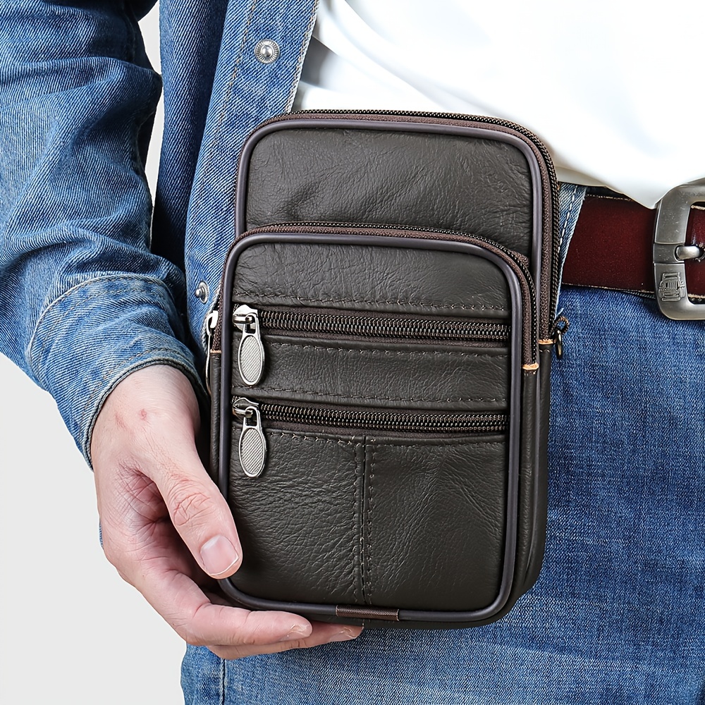 Men's Genuine Leather Waist Bag Vintage First Layer Cowhide - Temu