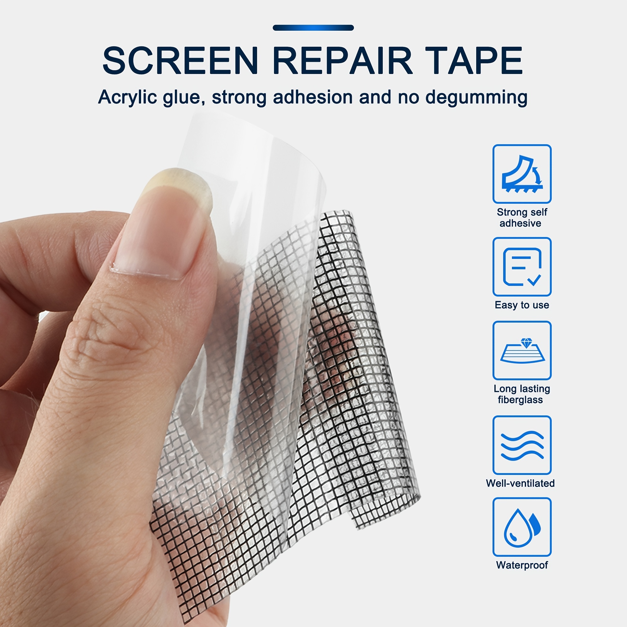 1 Roll, Black Window Screen Repair Kit, 16.5ft, Adhesive & Waterproof Tape  Covering Mesh, Fiberglass Repair For Window Screen And Screen Door Tears Ho