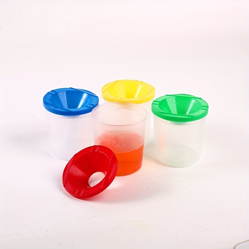 Spill Proof Paint Cup With Colored Lid And Large Round Brush - Temu