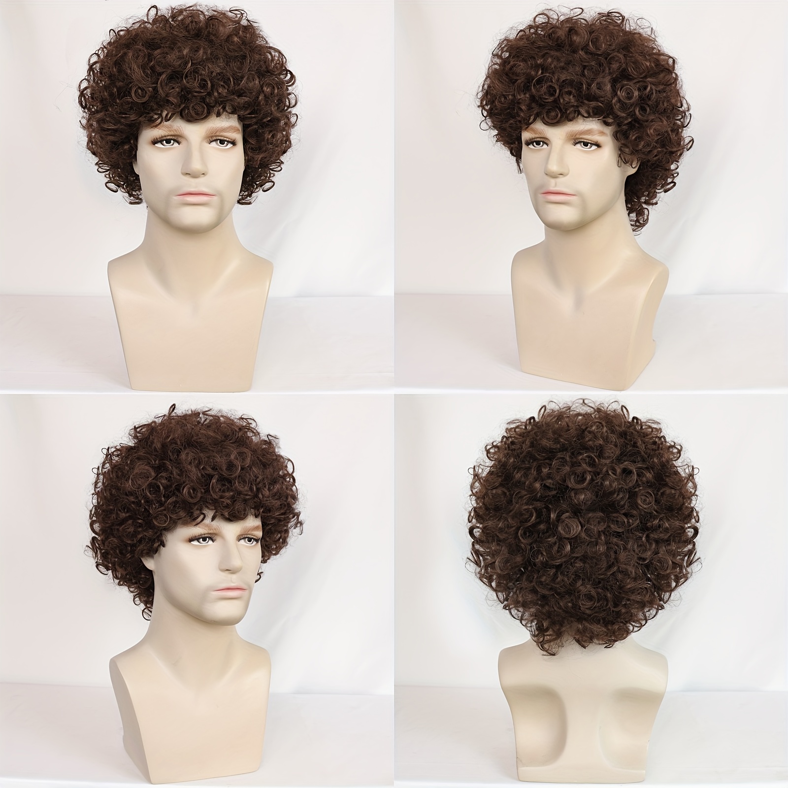 Short Brown Wig 70s 80s Mullet Rockstar Disco Spiral Curly - Temu