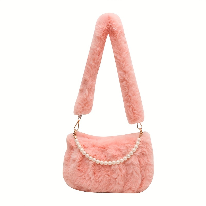 Faux Fur Shoulder Underarm Bag  Faux Fur Handbag Shoulder Pink