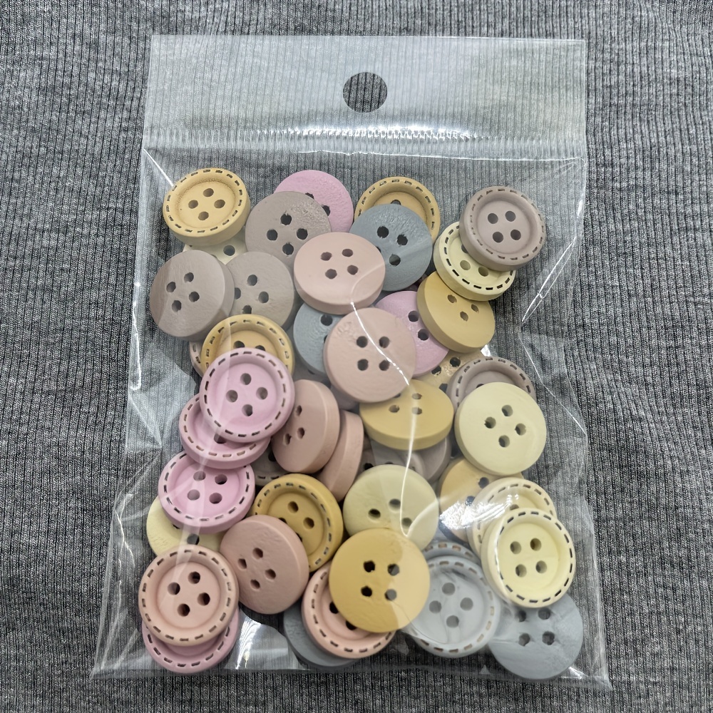 Multicolor Four Holes Wooden Buttons Diy Handmade Clothing - Temu