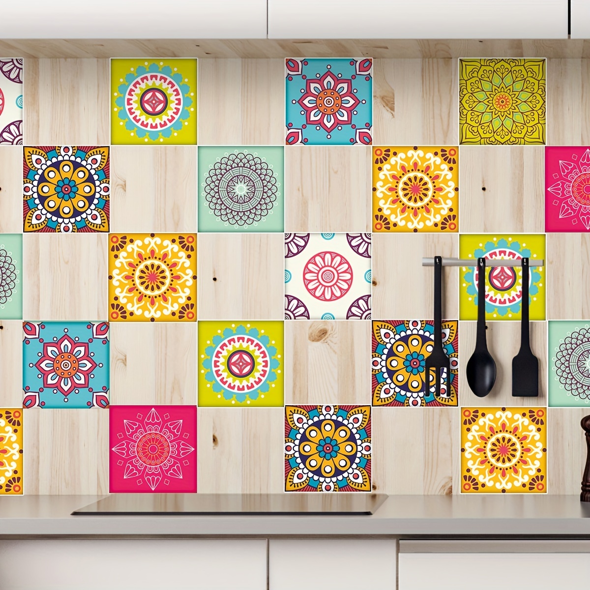 12 Piezas Azulejos Adhesivos Cocina, BYLife Pegatinas de Pared PVC