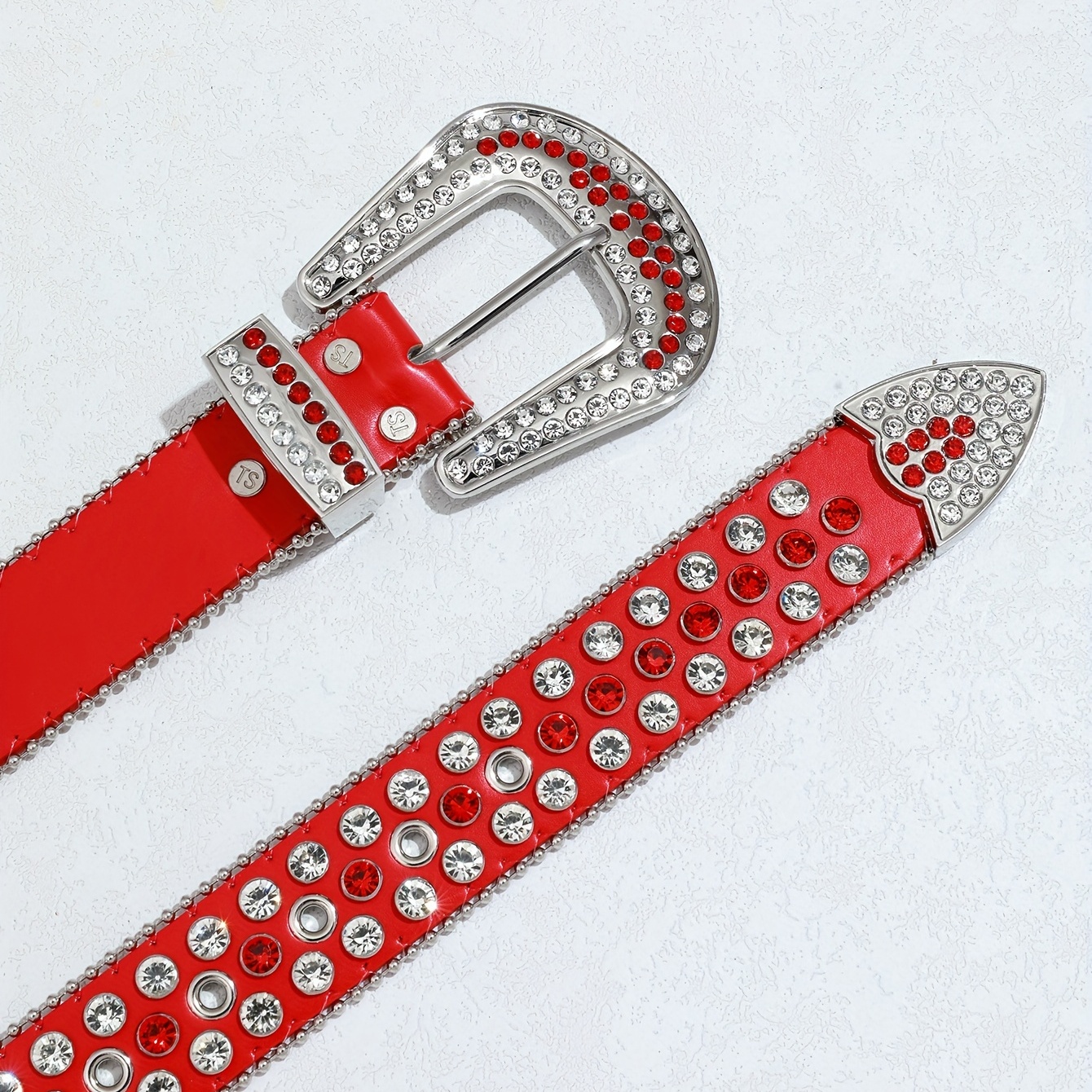 Y2k Red Rhinestone Belt Western Cowgirl Cowboy Belt - Temu