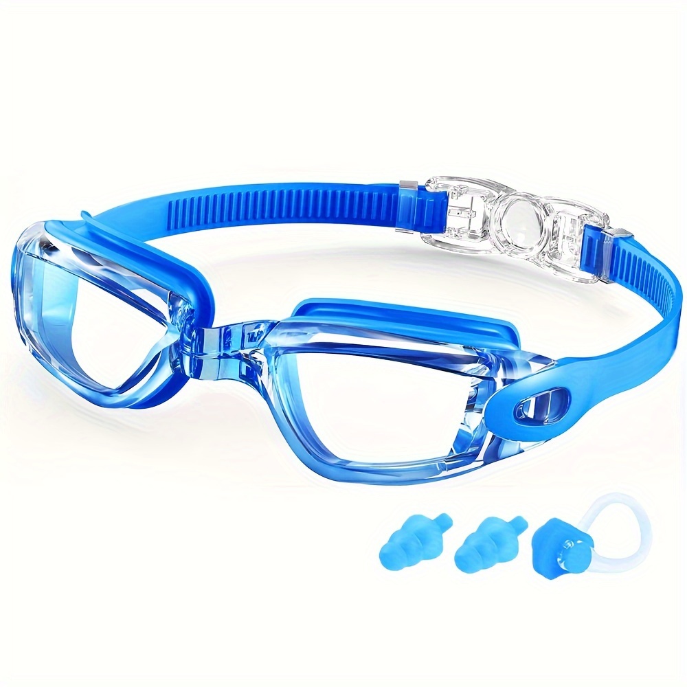 A Pair of Adult Swim Goggles That Are Anti-Fog And Leak-Proof, Suitable for Men, Women, And Teenagers. Comes with Earplugs And a Nose Clip, Featuring an Adjustable Strap, Ideal for Professional Swimming.