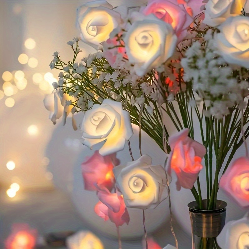 Guirlande lumineuse rose rouge 20 LED fonctionnant à piles pour mariage,  Saint-Valentin, fête onirique, chambre de fille