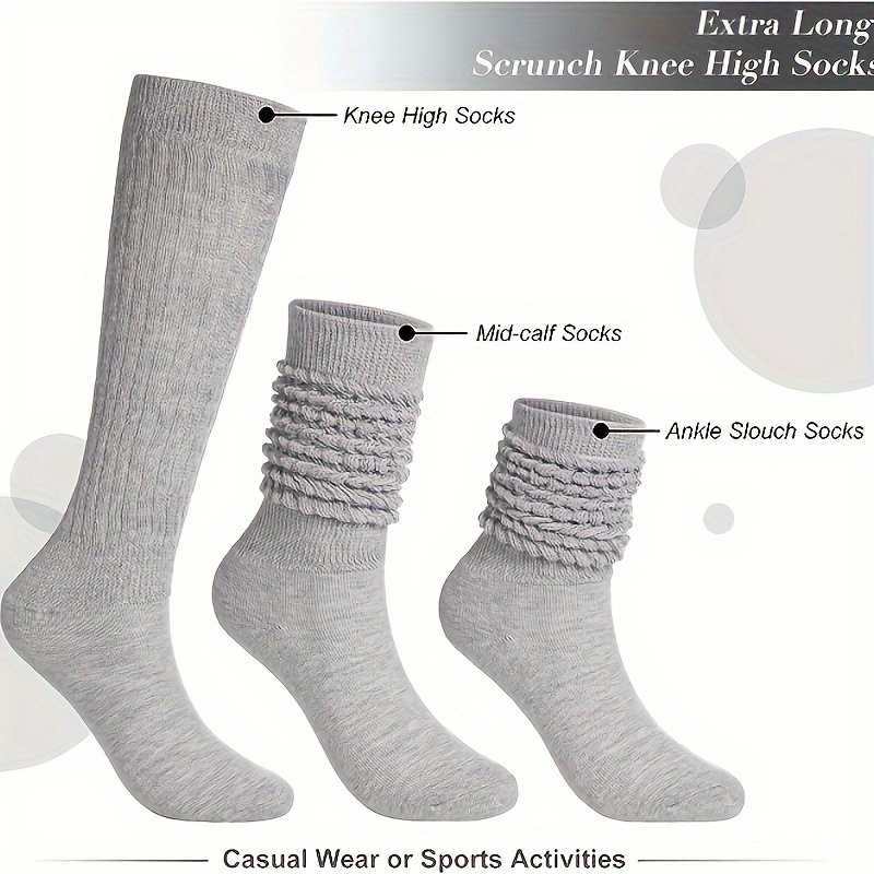 Slouch Socks Cotton Scrunch Knee High Extra Long and Heavy Socks