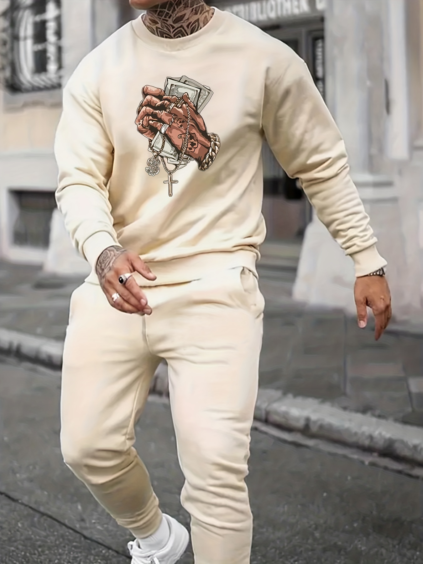 Hip Hop Style Money In Hand Print Men's Outfits Men's - Temu Canada