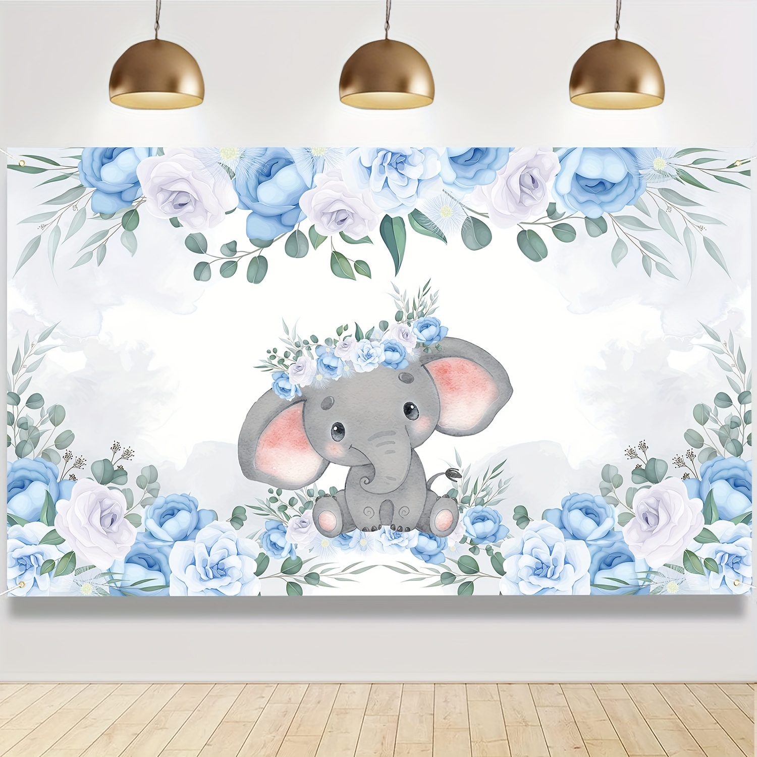 Elephant Boy Baby Shower Backdrop Blue Floral Elephant Baby - Temu