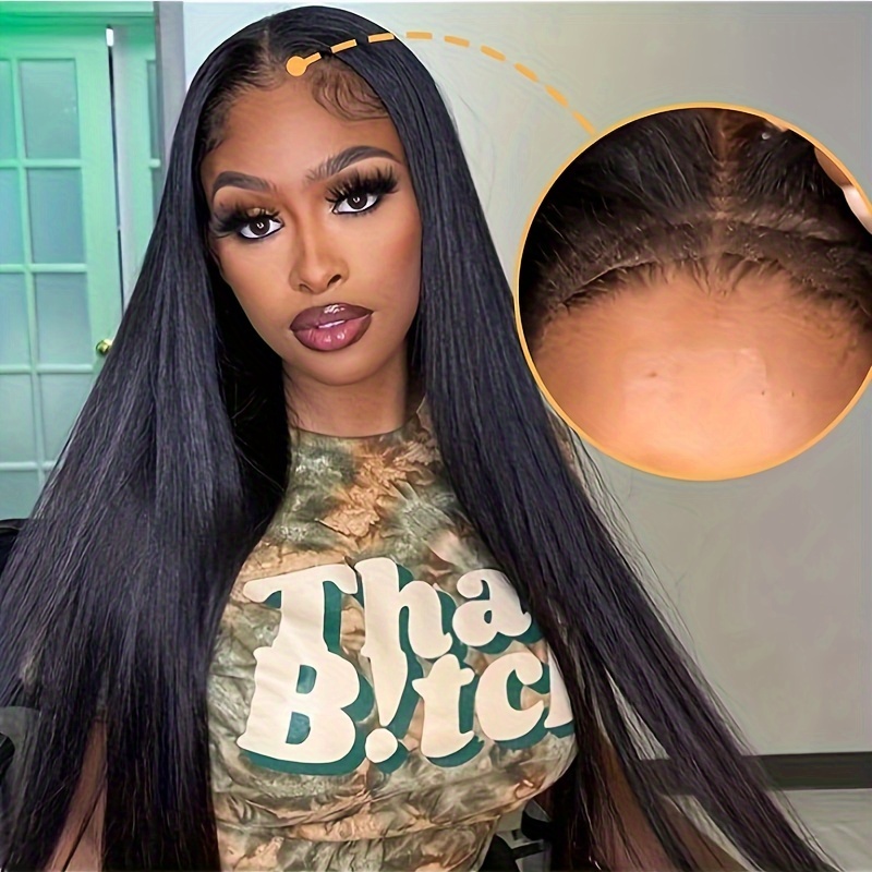 

Wear And Go Glueless Straight Wigs Human Hair For Women 4x4 Closure Wigs Human Hair Pre Plucked Lace Front Wigs Pre Cut Glueless Wig Short Straight Wigs Natural Black Color 180%