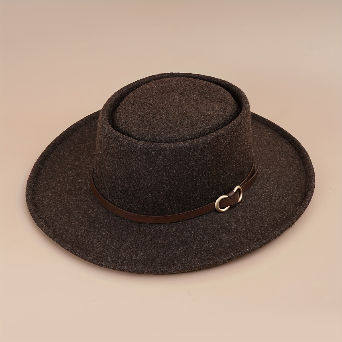 Buckle Flat Top Hat Wide Brim Sunshade Woolen Jazz Hat