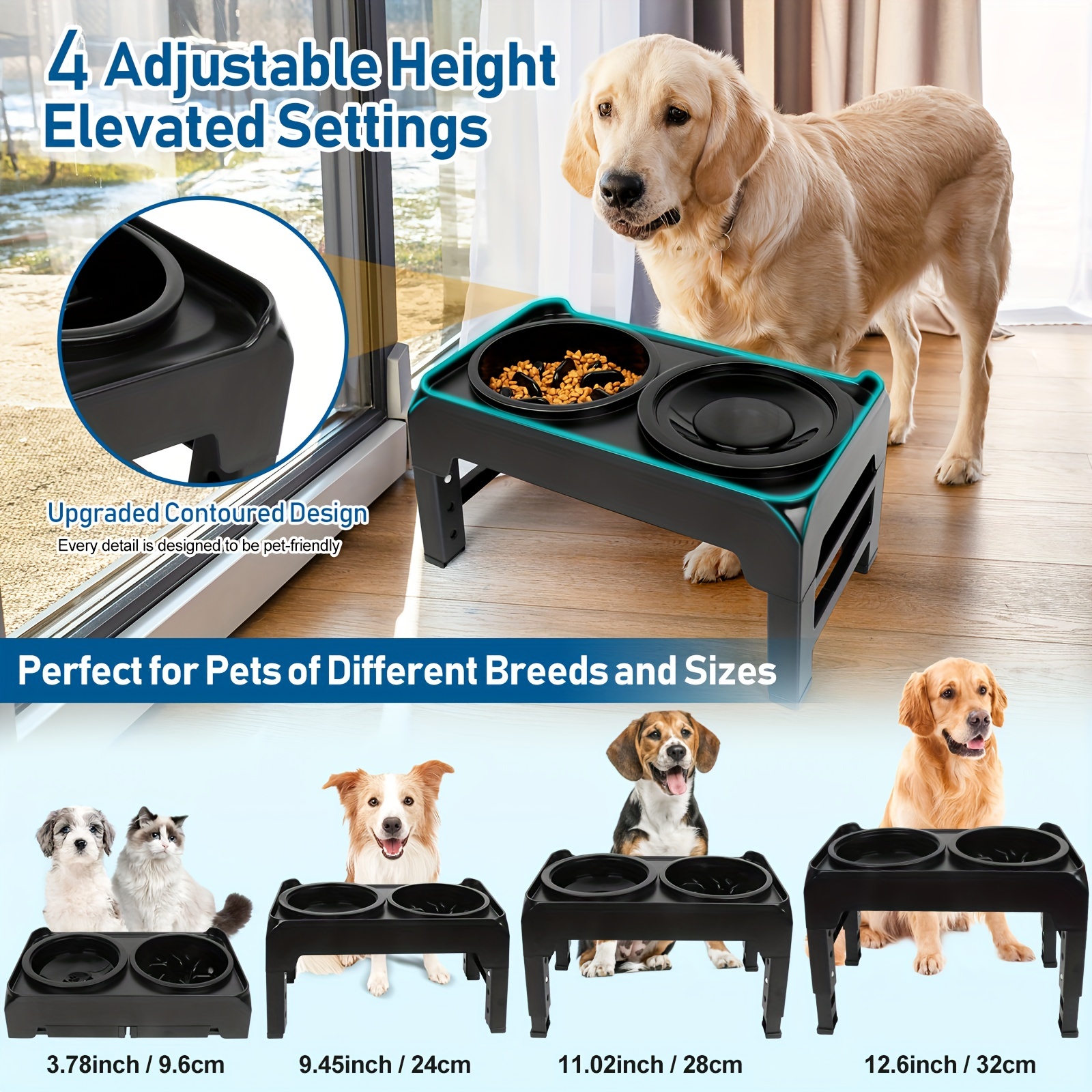 Elevated Dog Bowls, Adjustable Height Dog Bowls Double Bowls, Elevated  Puppy Feeder for Large Dog, Elevated Dog Bowl Food Water 