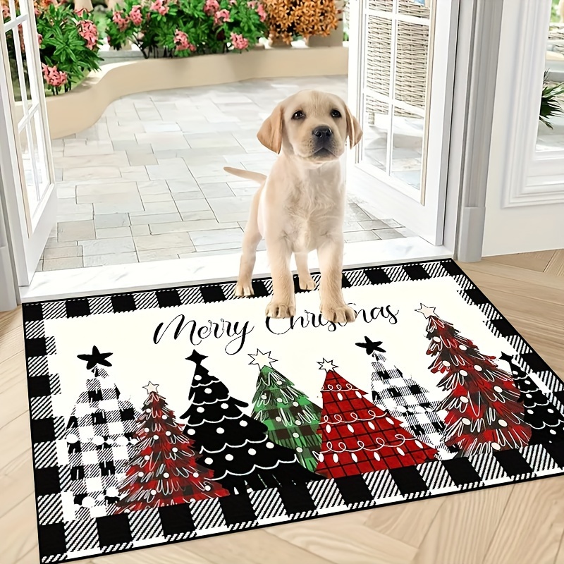 Christmas Tree Forest Black And White Buffalo Grid Door Mat