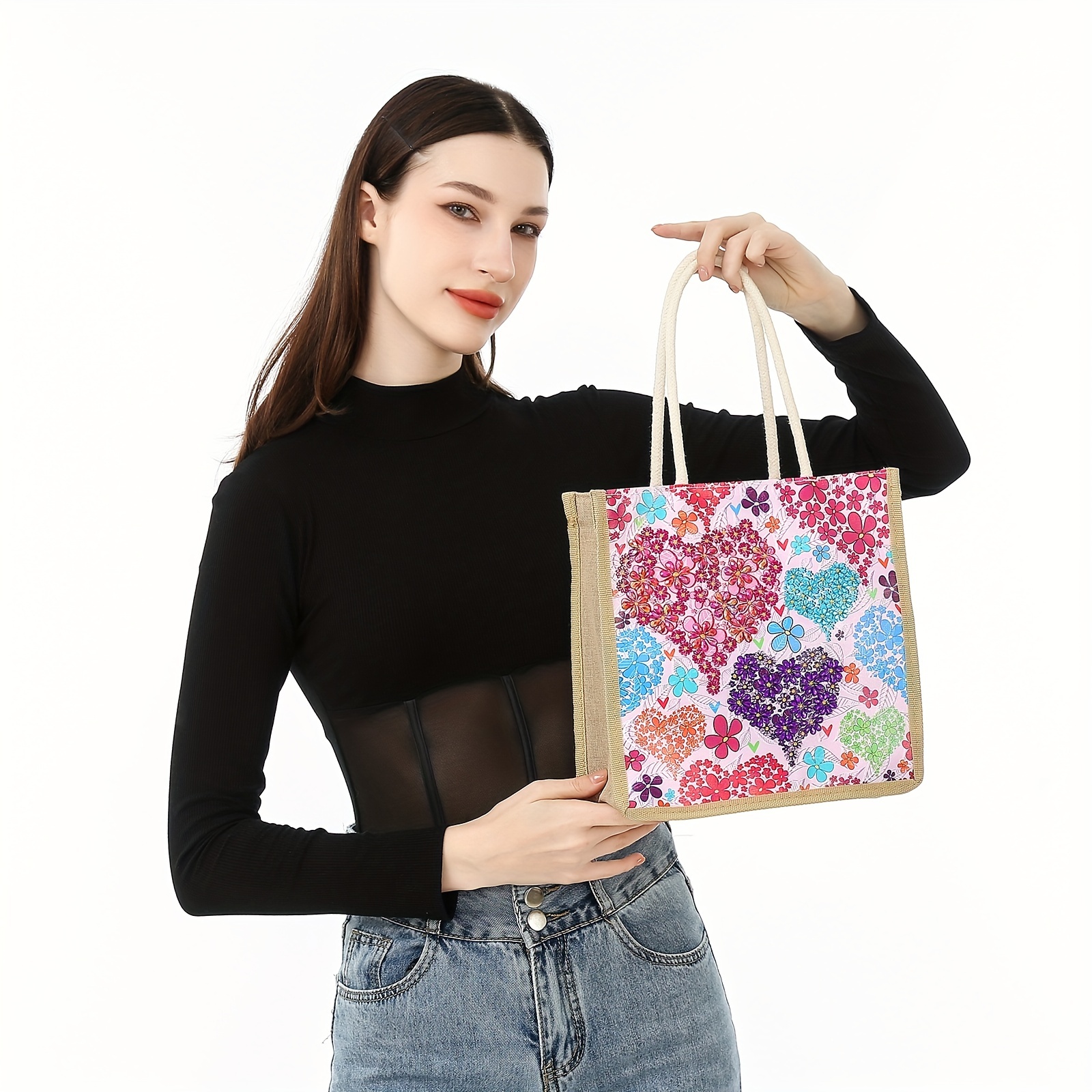 Woxinda Cotton Canvas Tote Bag with Diamonds 5D DIY Diamond Painting Reusable Grocery Bags for Women Durable Fashionable Bags Camera Shoulder Bag