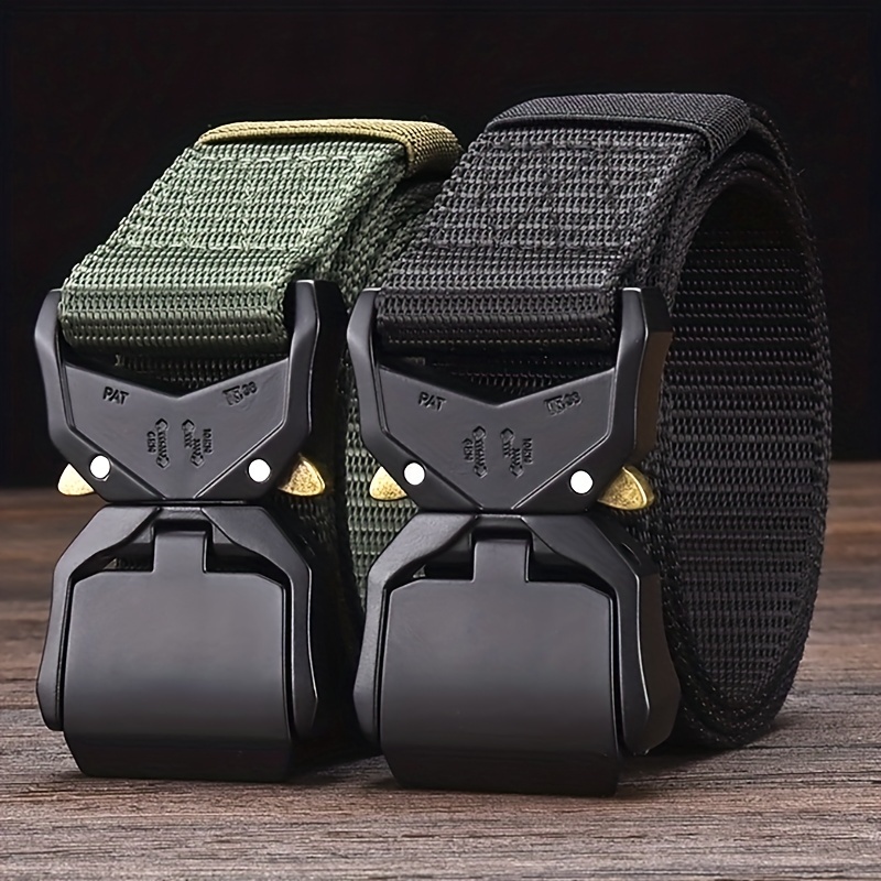 1pc Multi Functional Outdoor Sports Imitated Nylon Tactical Belt Alloy Snap  Canvas Belt Quick Release Buckle Work Belt 4 Colors Available, High-quality & Affordable