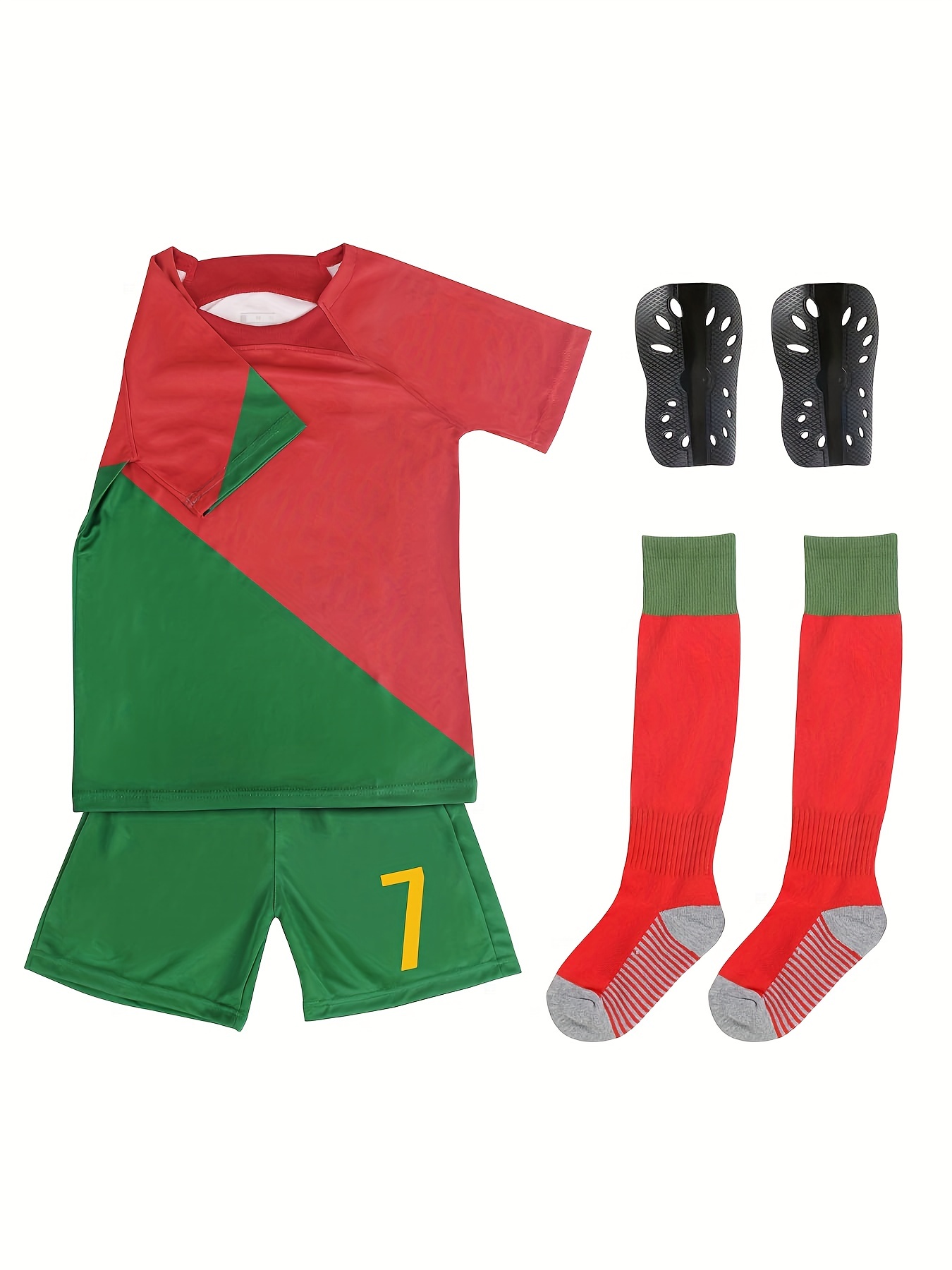 2pcs Jersey de fútbol para niños, No. 7 Conjunto de jersey de fútbol,  Jersey y pantalones cortos y calcetines y rodilleras, Ropa de niño