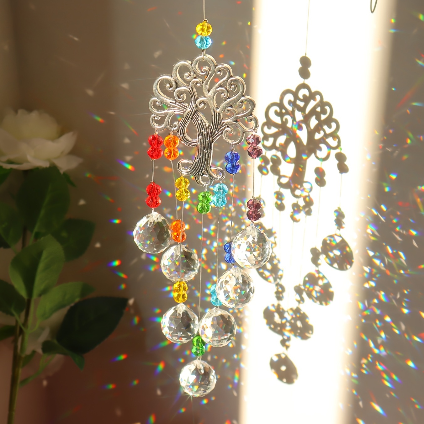 1PCS Chakra Crystal Prisms Pendant Window Suncatcher Rainbow Maker Hanging  Ornament Home Wedding Decor