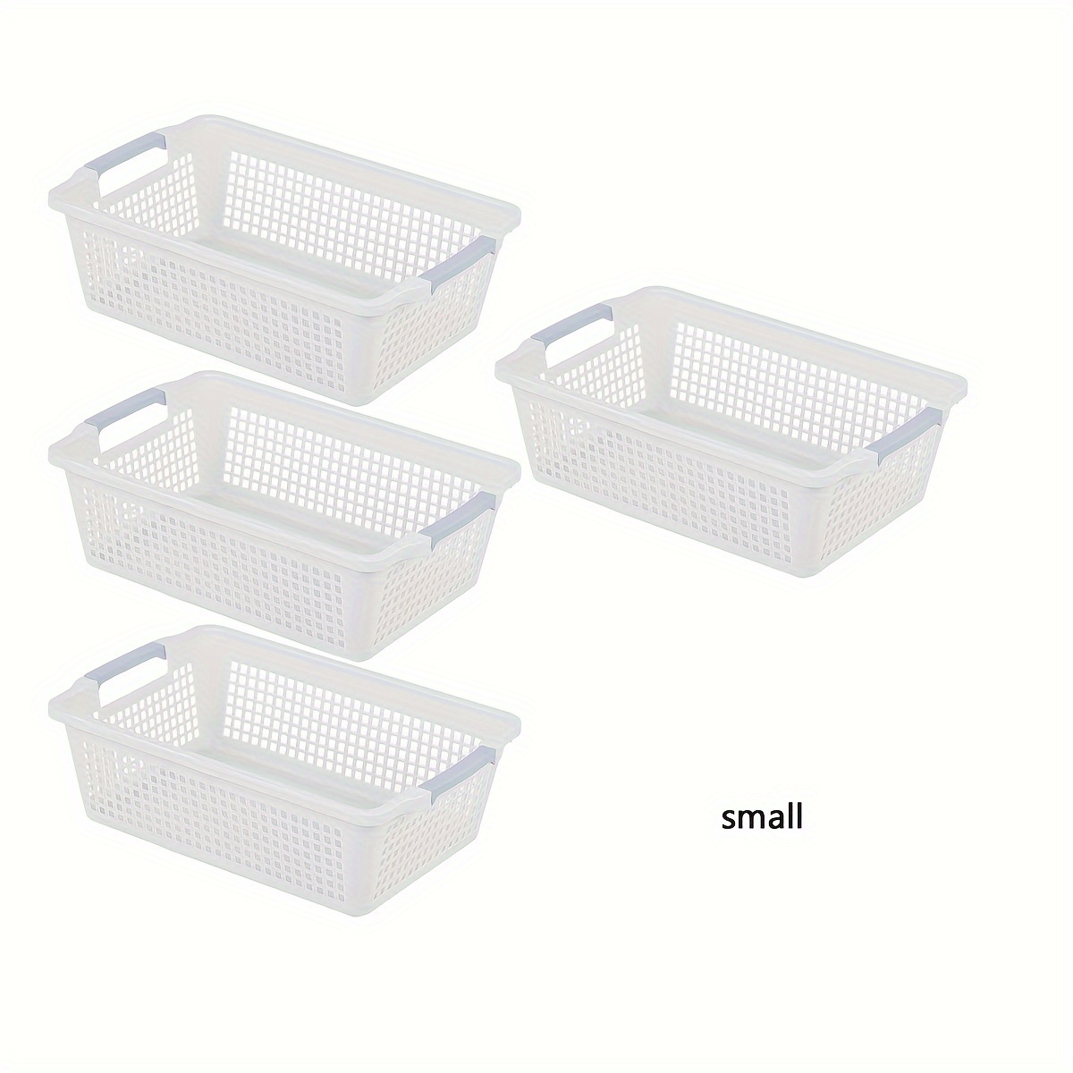 Plastic Storage Basket,Rattan Woven Pantry Organizer Small Storage Bins for  Laundry Room,Bathrooms,Bedrooms,Kitchens,Cabinets,Countertop,Under Sink or  On Shelves,4PCS 