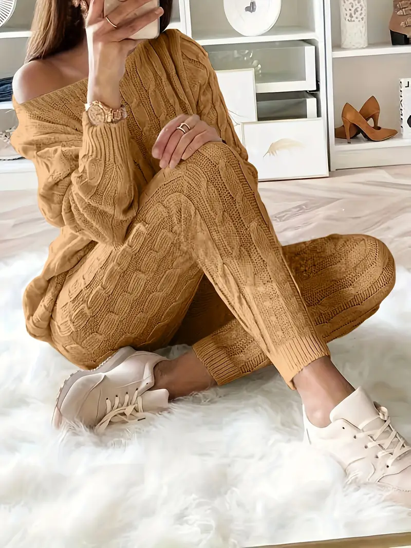 Solid Knitted Matching Two piece Set Casual Long Sleeve - Temu