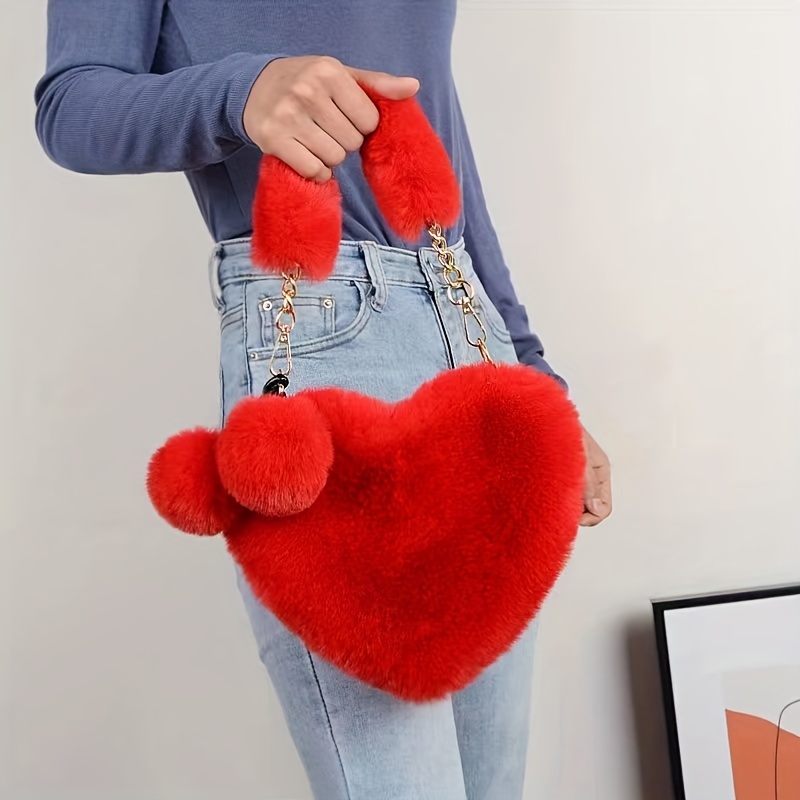 Red Heart Shaped Crossbody Chain Bag Cute Clutch Purses