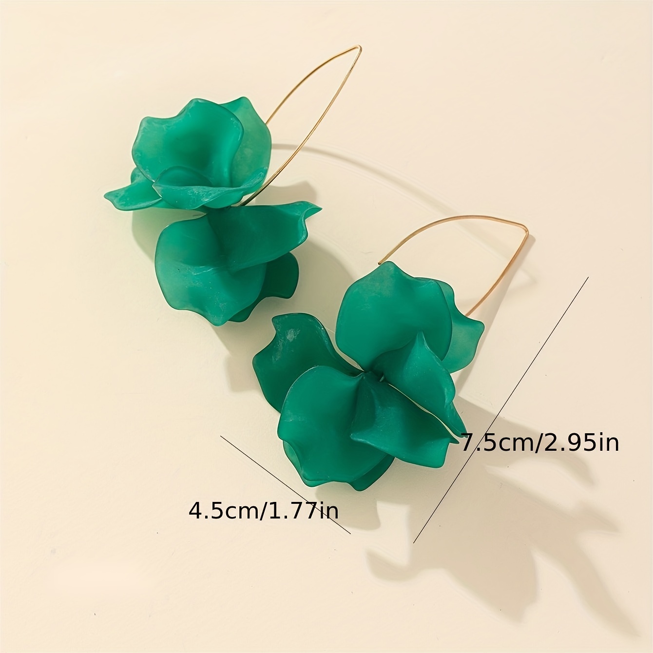 Women's Green Flower Petal Hook Dangle Earrings