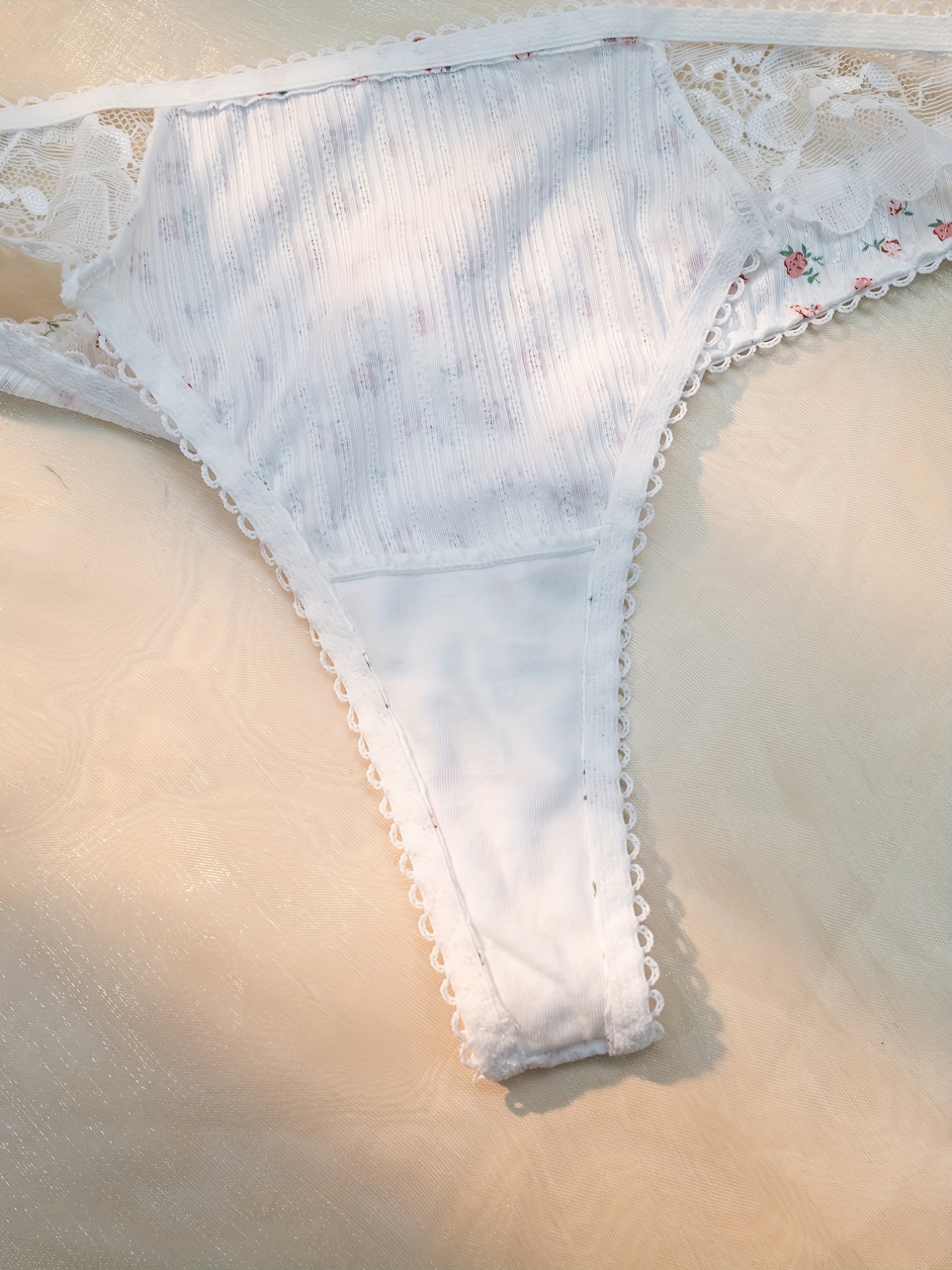 Floral Print Bra Panties Cute Push Bra Contrast Lace Thong - Temu