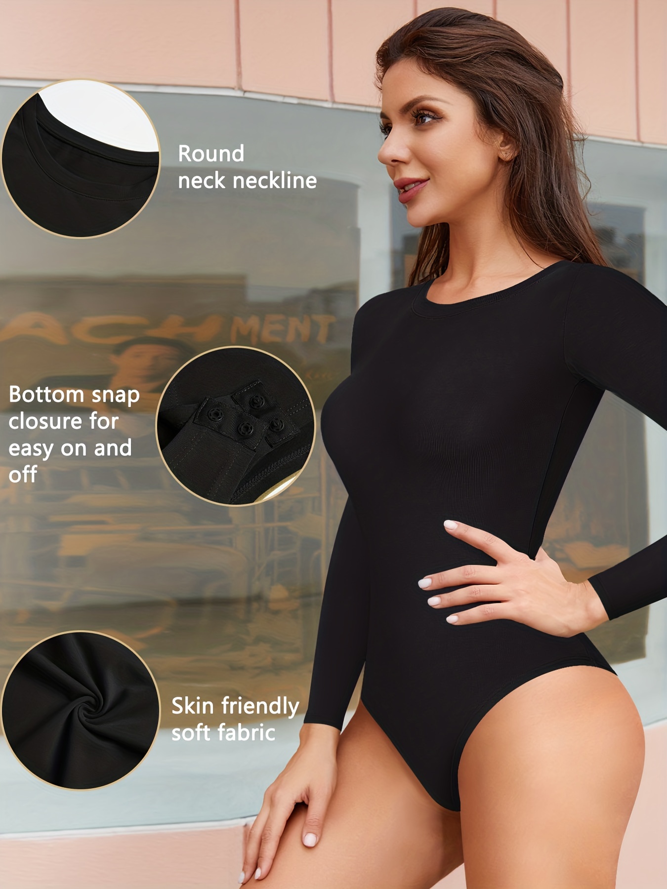 Women's Short Sleeve Bodysuit Round Neck Thong Bodysuit Tummy Control Tops  Body Suit T Shirt Bodysuit (Color : Black, Size : X-Large)