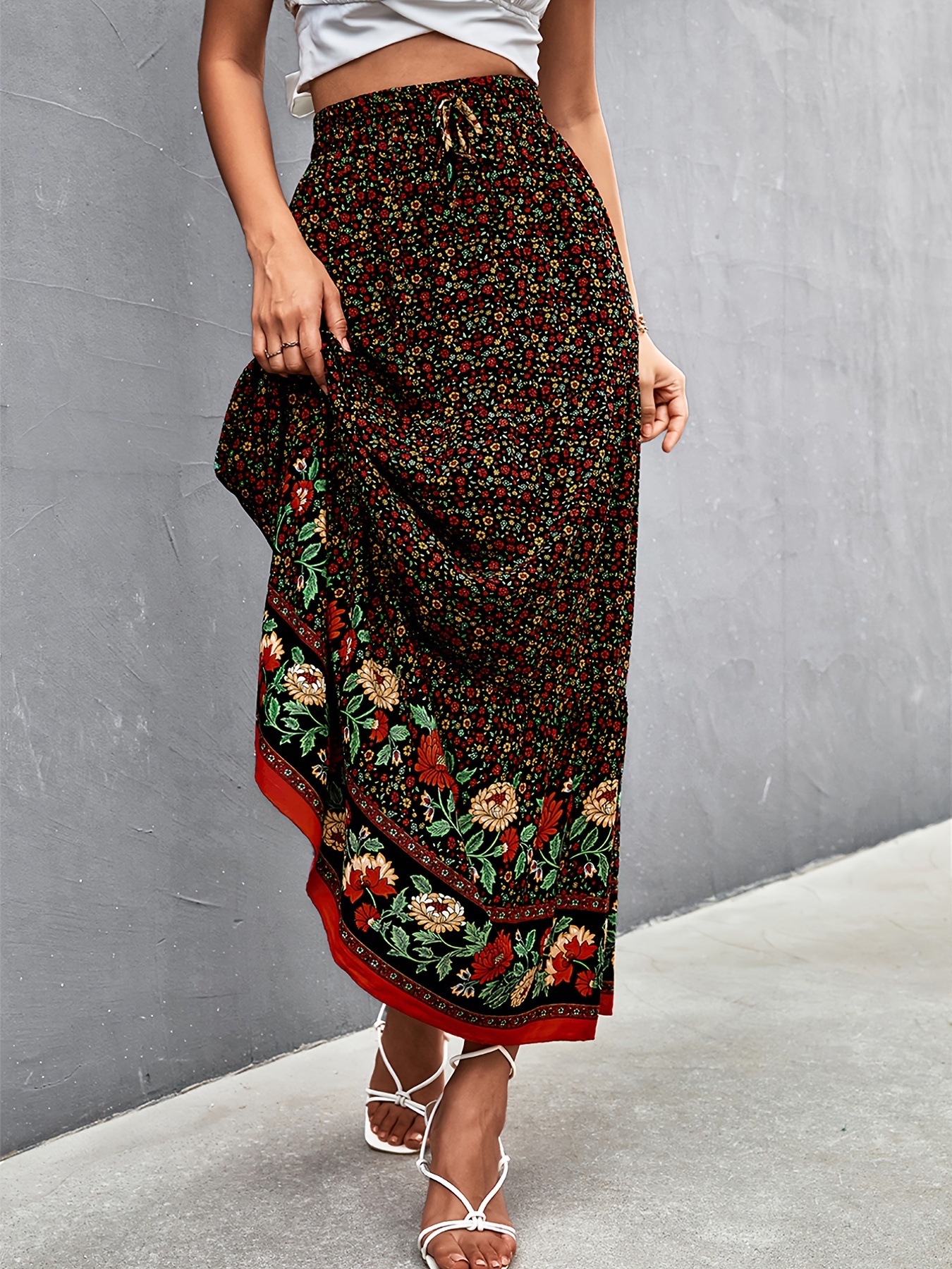 Black floral hotsell a line skirt