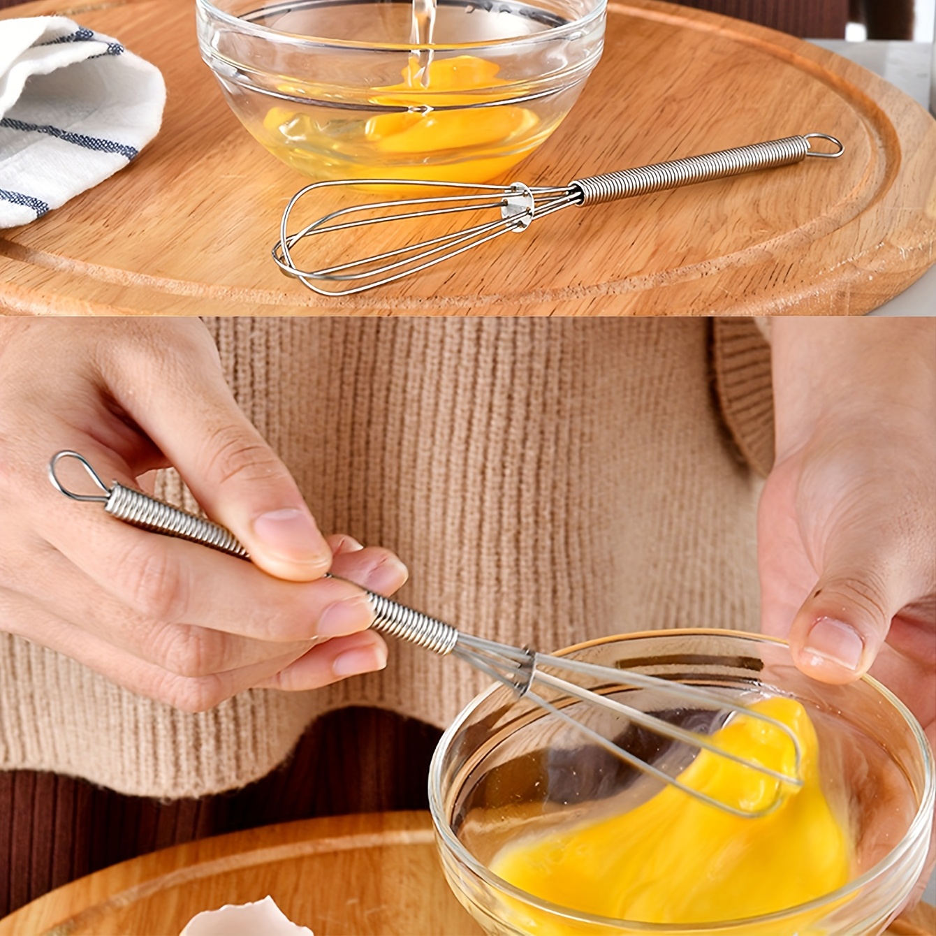1pc Stainless Steel Handheld Egg Beater, Manual Egg Whisk, Small Kitchen  Tool Cream Mixer For Baking