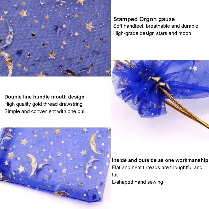 PRETYZOOM 100pcs Small Drawstring Bags Star Moon Organza Bags