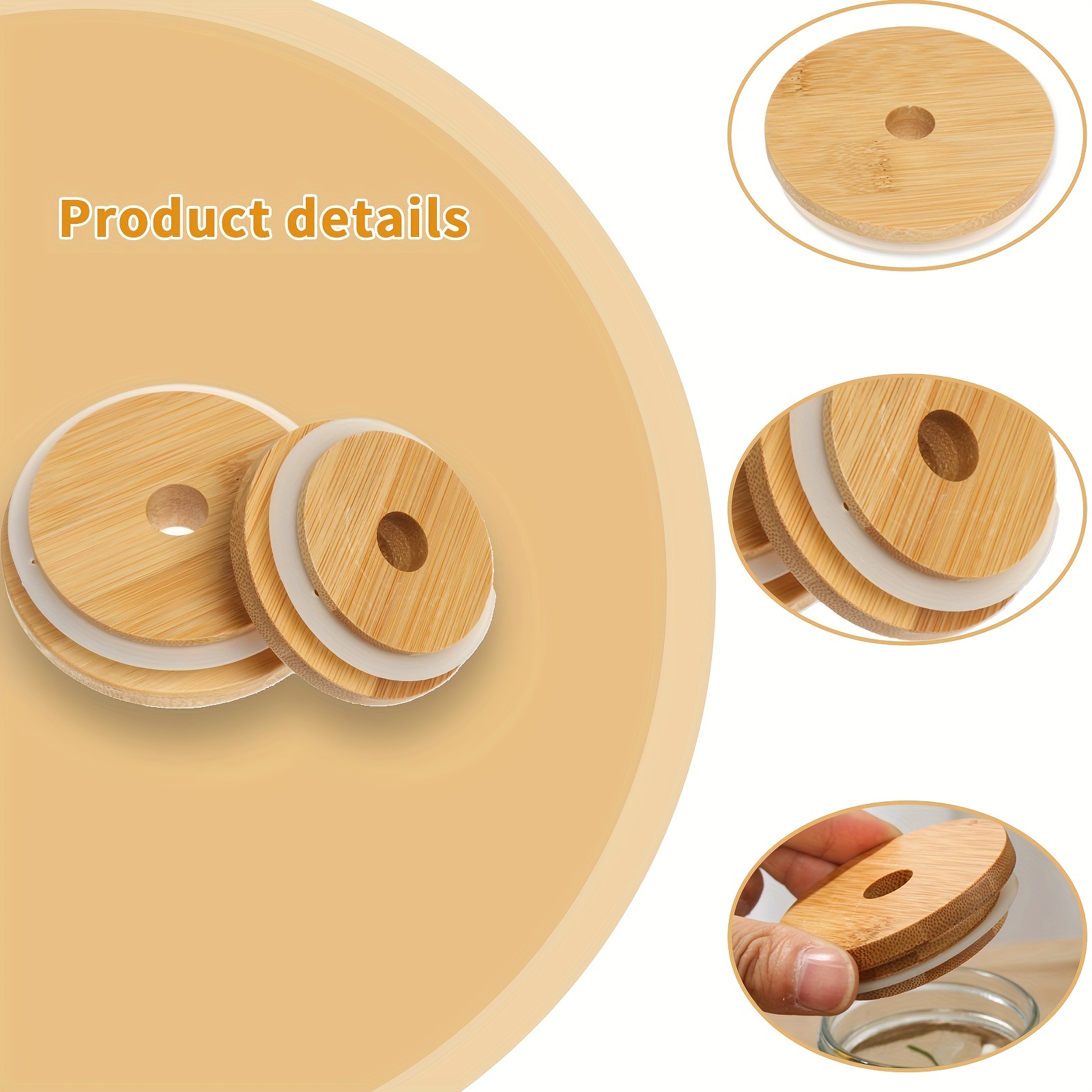 Bamboo Jar Lids With Straw Hole, Lids Of Candy Jays, Reusable