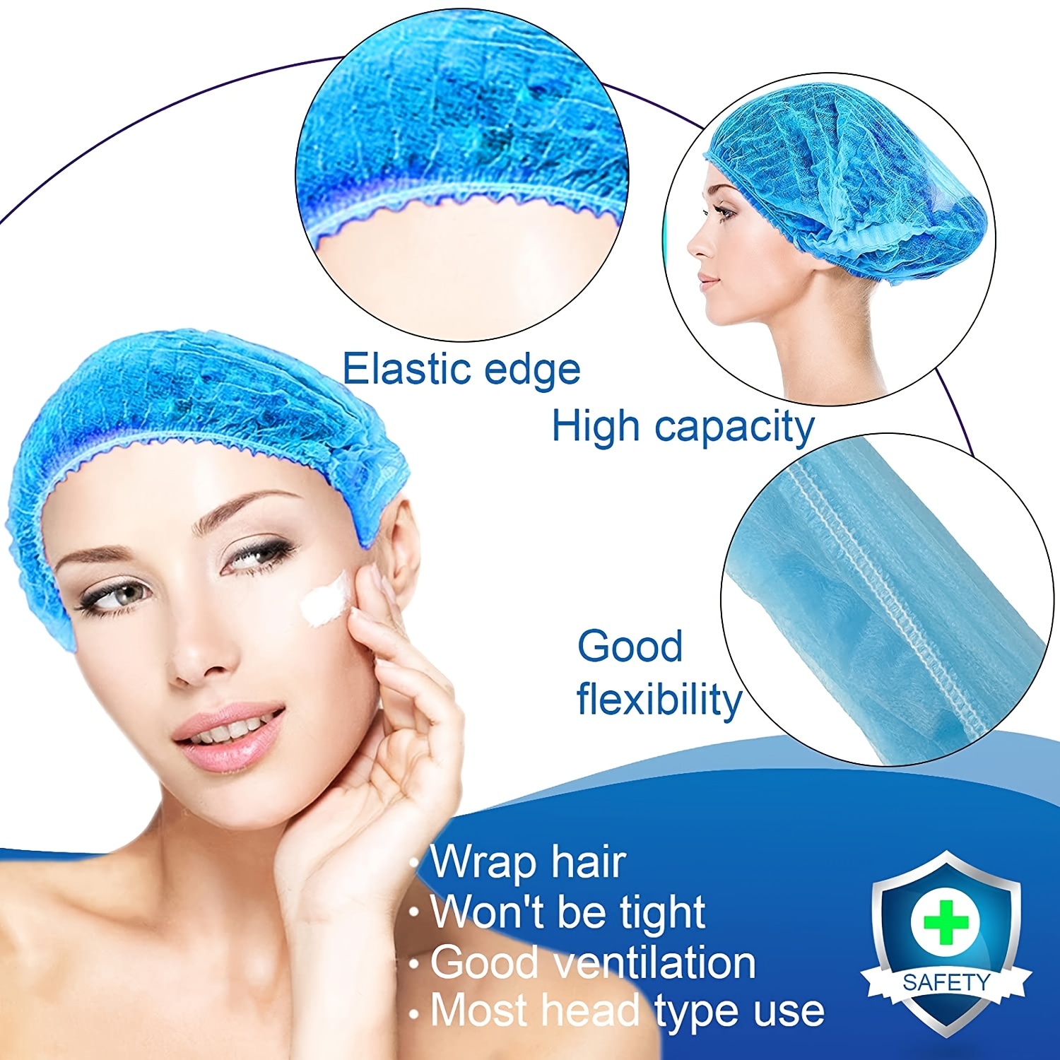 100pcs Disposable Caps 21 inch Hairnet Elastic Dust Cap Kitchen Head Cover