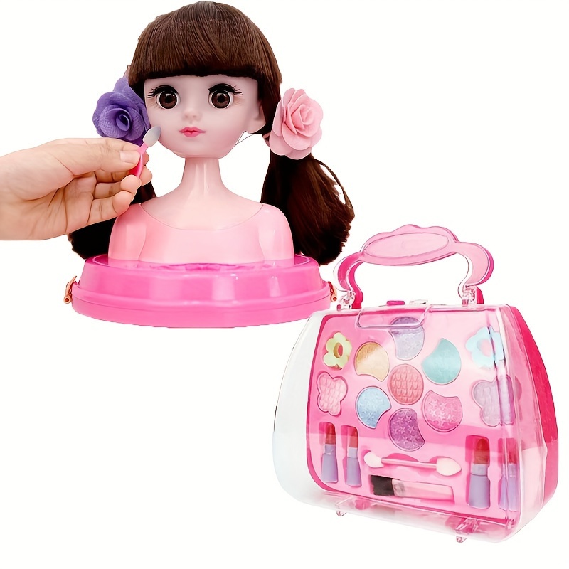 Makeup Pretend Playset for Children 17Pcs Hairdressing Styling Head Doll  Makeup Toy Educational Toy Gift for Kids Girls 