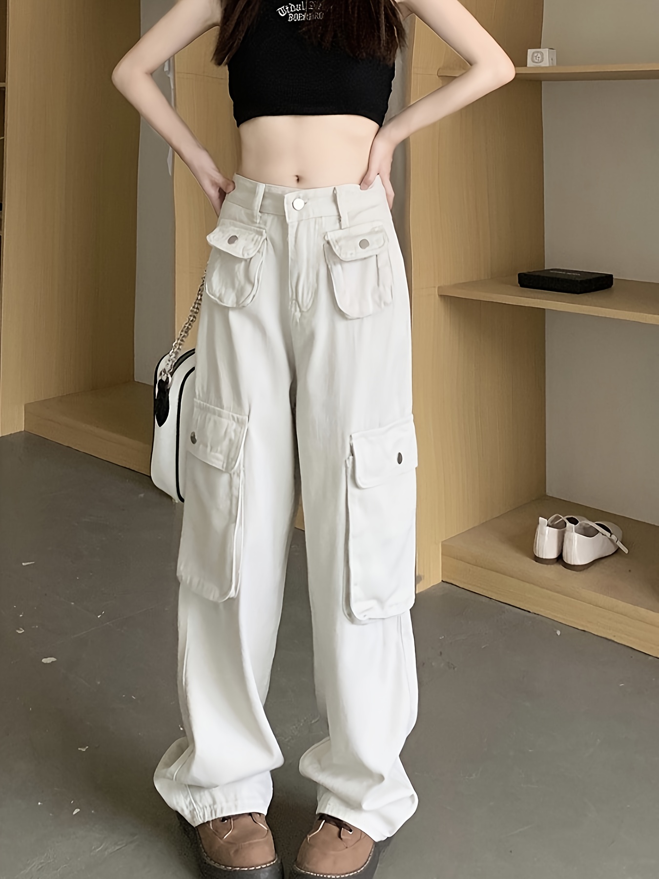Flap Pockets Y2k Kpop Style Cargo Pants Loose Fit Street Non - Temu